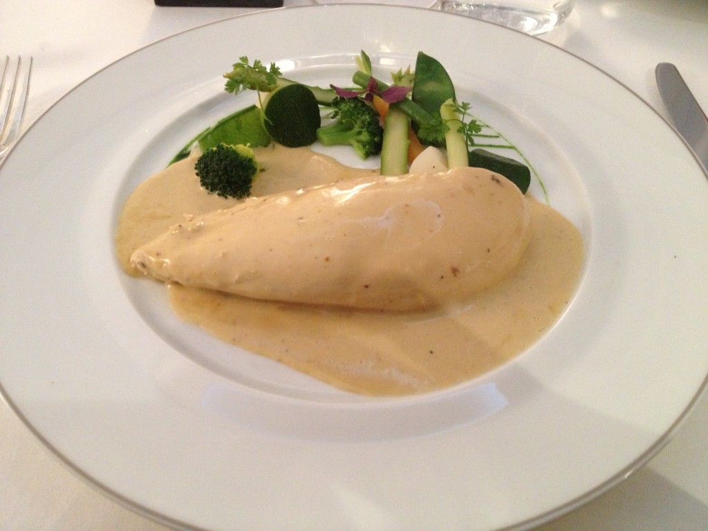 Bresse chicken at Le Strato's gastronomic restaurant