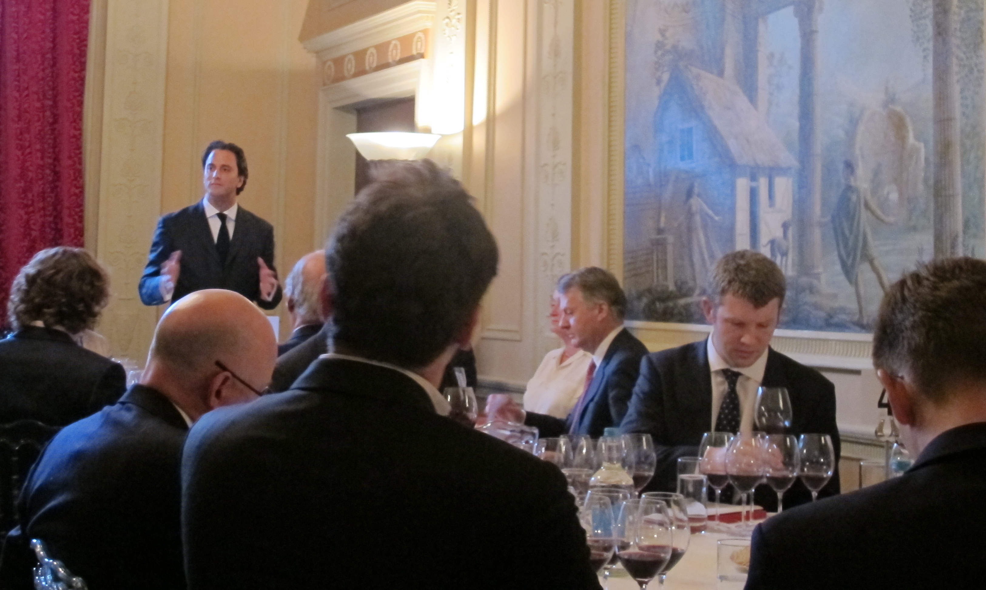 Edouard Moueix speaking during a wine dinner in London