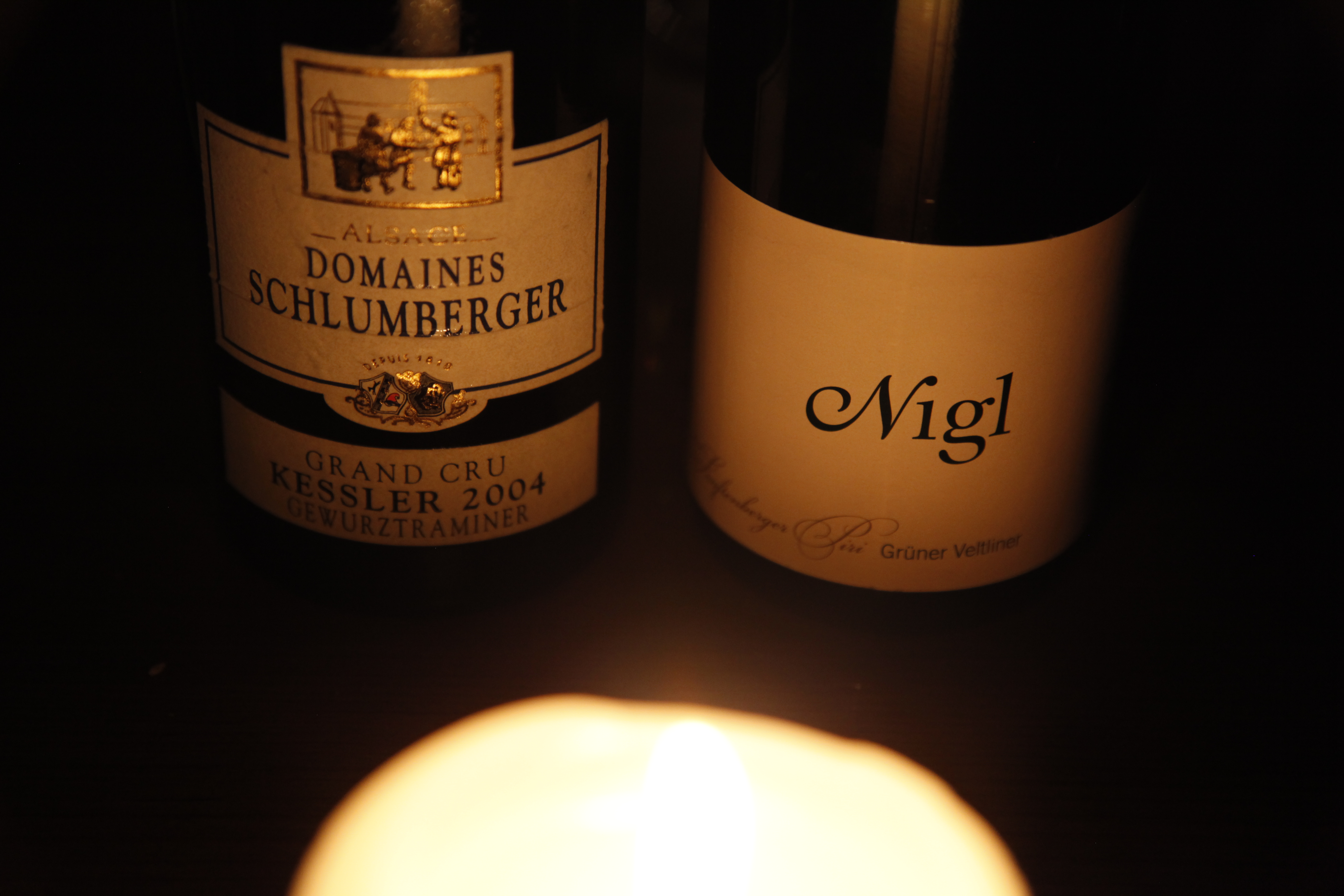 Two hardly pronounceable wines-left Gewurtztraminer &amp; right Gruner Veltliner