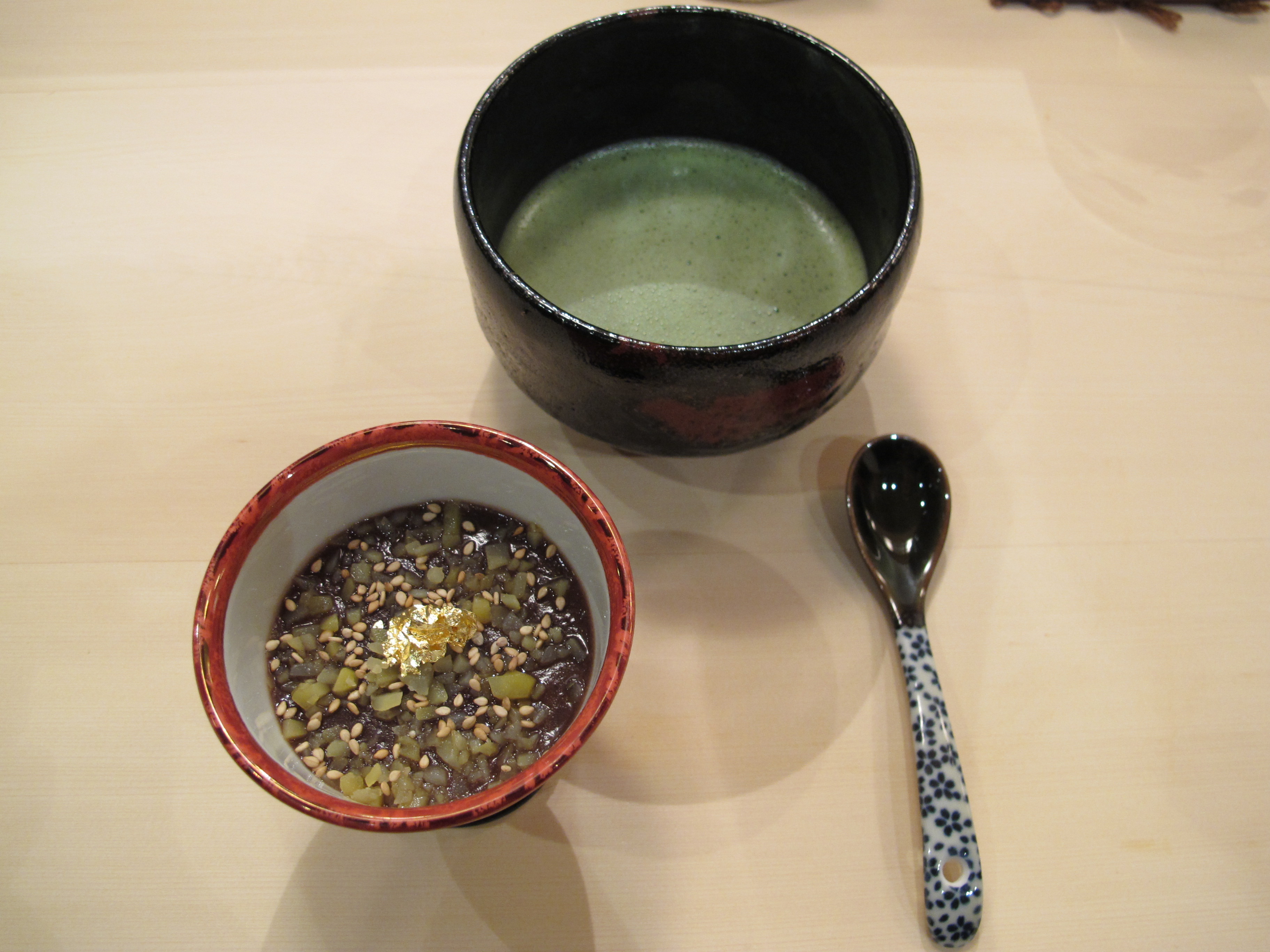 Sesame dessert with macha green tea