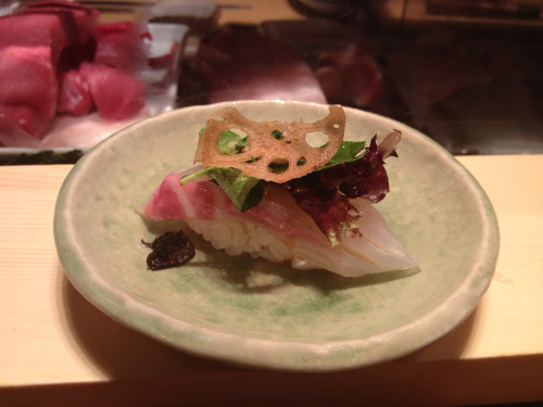 Red snapper with lotus sushi omakase