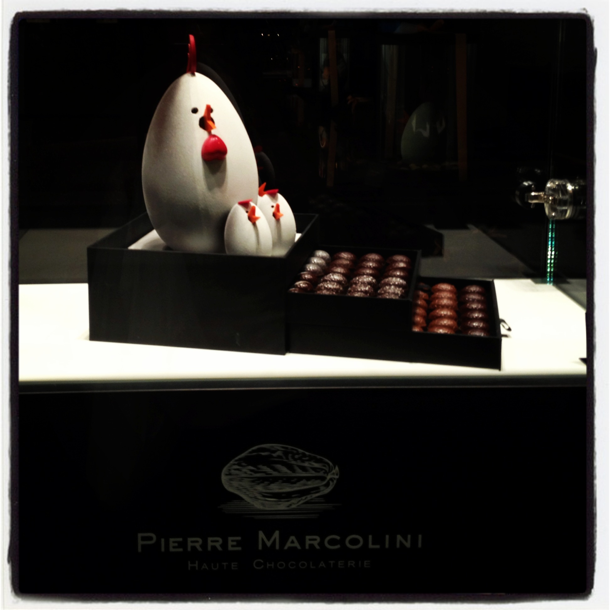 Chocolate hen and chicks at Pierre Marcolini in Monaco