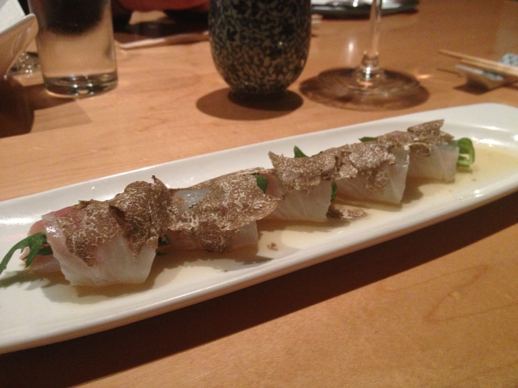 Tai &amp; truffle mizuna greens sashimi