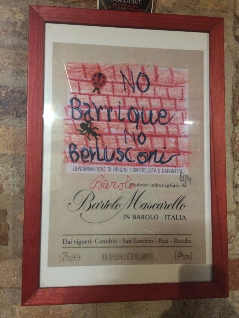 Bartolo Mascarello "No Barrique No Berlusconi" wine label